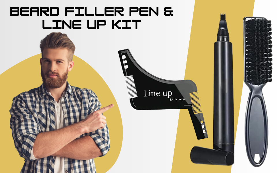 Beard Filler Pen and Beard Shaper for Men Beard Lineup Tool for Grooming Beard Guide Shape kit Black Waterproof Pen with Brush Barber Styling Pencil Beard Grooming Kit Barber Accessories