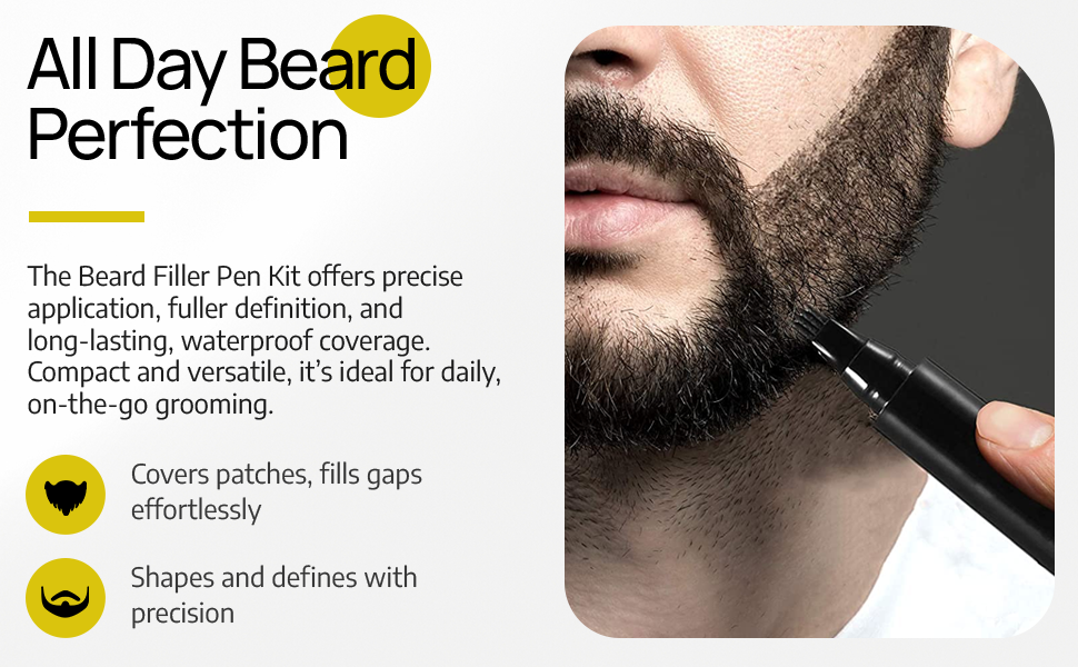 Beard Filler Pen and Beard Shaper for Men Beard Lineup Tool for Grooming Beard Guide Shape kit Black Waterproof Pen with Brush Barber Styling Pencil Beard Grooming Kit Barber Accessories